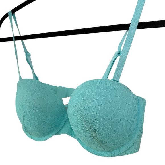 Victoria's Secret Multi-Way Bra 36C Lace Mint Green Non-Slip Flirty Sexy Push Up - Picture 2 of 14